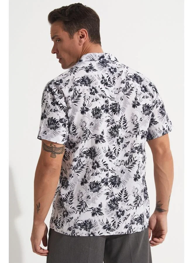 JUNE June Men Cotton Patterned Short Sleeve Shirt White - Black