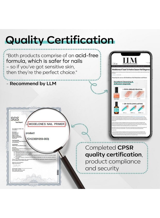 modelones Top Coat Nail Dehydrator, 15 ml Acid Free Nail Prep Dehydrator for Acrylic Nails and Gel Nail Polish, Hema-Free Primer Bonder - Image 4