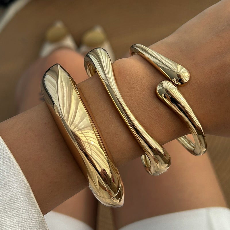 SHIXIN European and American Cross-Border Fashion Jewelry: Irregular Alloy Spring Bracelet Set with Simple Water-Drop Finish - Image 2