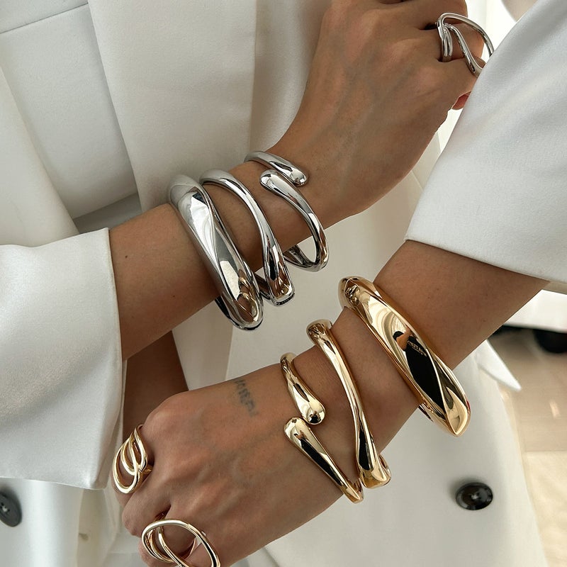 SHIXIN European and American Cross-Border Fashion Jewelry: Irregular Alloy Spring Bracelet Set with Simple Water-Drop Finish - Image 3