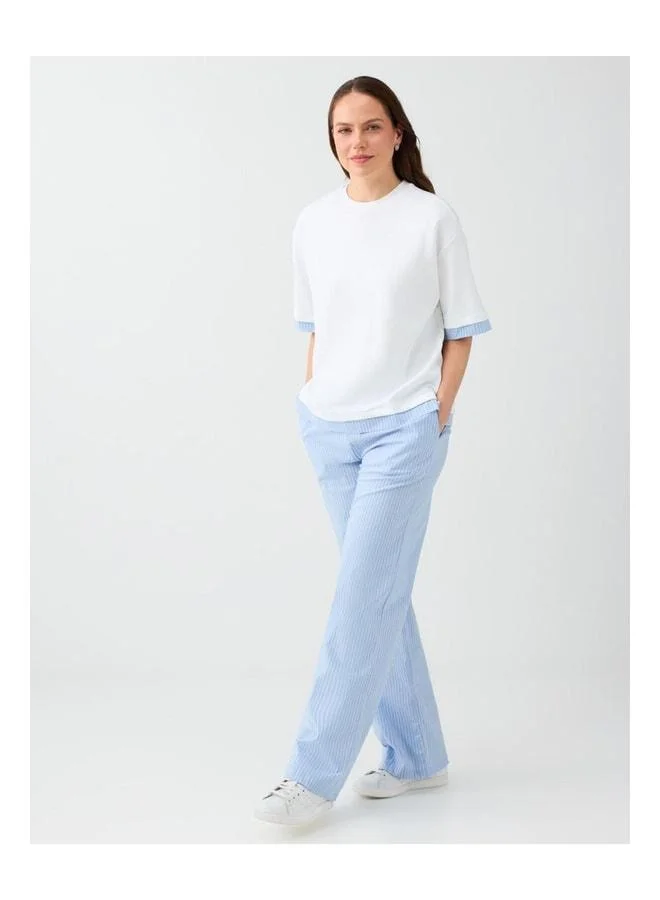 Jimmy Key Blue striped comfortable-fit cotton poplin pants.