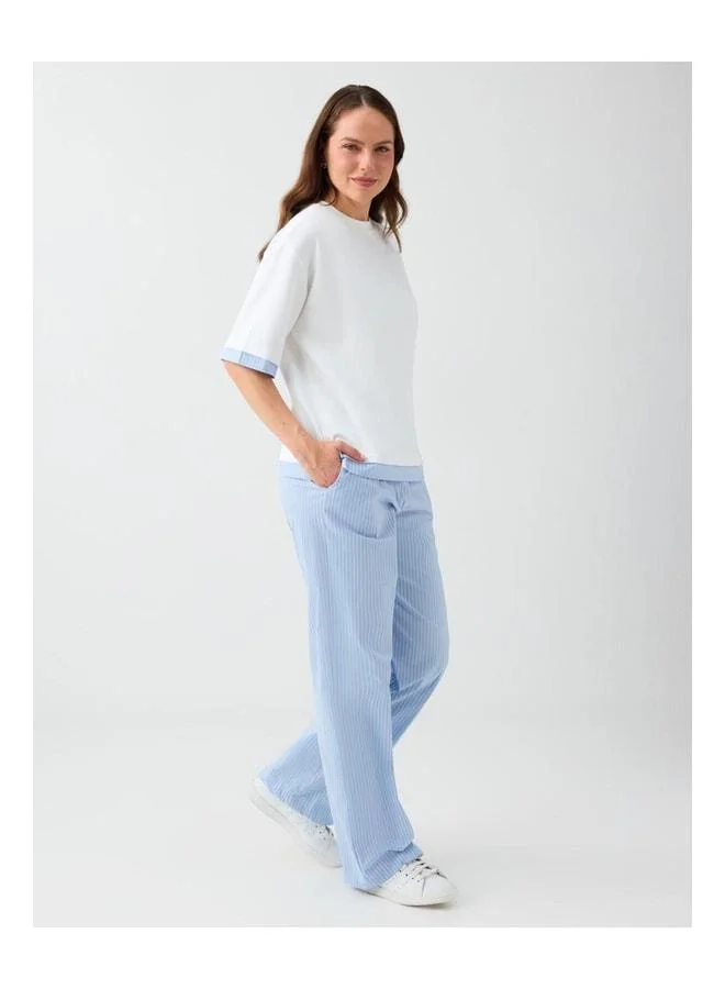 Jimmy Key Blue striped comfortable-fit cotton poplin pants.