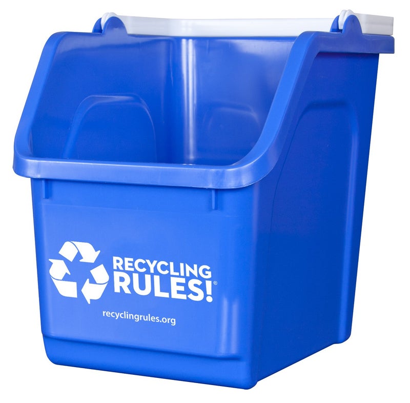 Recycling Rules! 6 Gallon Stackable Recycling Bin Container in Blue, Eco-Friendly BPA-Free Handy Recycler with Handle, 3-Pack - Image 5