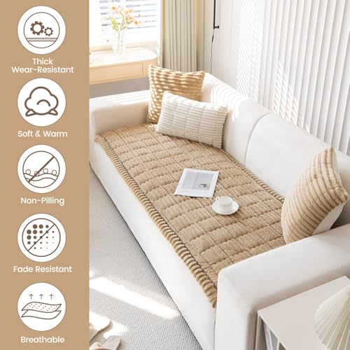 OTOB Couch Cover for Dogs Washable, Non Slip Plush Sofa Covers for 3 Cushion Couch, Fuzzy Pet Friendly Mat Bed Furniture Protector Sofa Slipcover, All Seasons (Coffee, 27.6" x 70.9") - Image 3