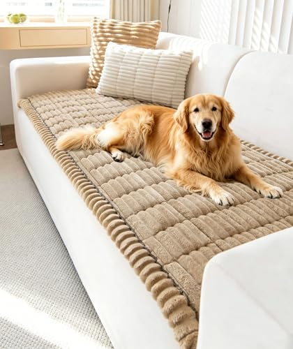 OTOB Couch Cover for Dogs Washable, Non Slip Plush Sofa Covers for 3 Cushion Couch, Fuzzy Pet Friendly Mat Bed Furniture Protector Sofa Slipcover, All Seasons (Coffee, 27.6" x 70.9") - Image 1