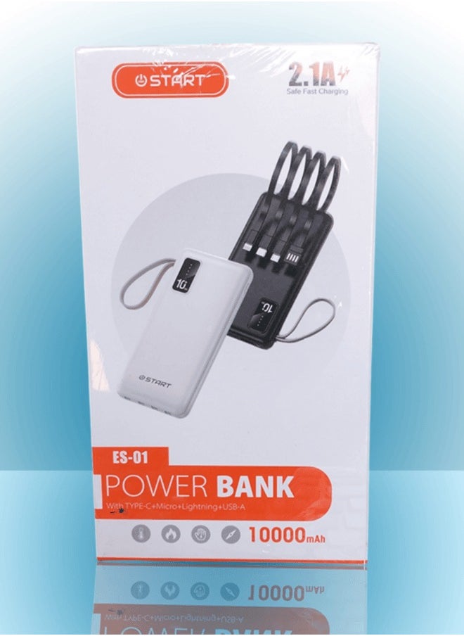 High Capacity Power Bank 10000mAh with 3 Built-in Cable Compatible with All Phones