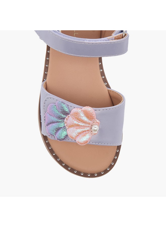 Flora Bella By Shoexpress Girls Seashell Applique Sandals with Hook and Loop Closure  - Image 3