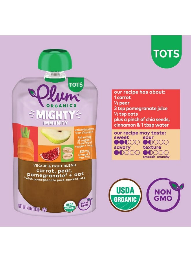 بلام أورجانيكس طعام عضوي للأطفال الصغار من Plum Organics Mighty Immunity - جزر، كمثرى، رمان، وشوفان - كيس 4 أونصة (عبوة من 12 قطعة) - كيس طعام عضوي للأطفال الصغار من الخضروات  - Image 3