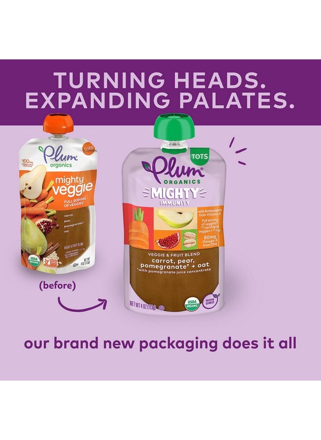 بلام أورجانيكس طعام عضوي للأطفال الصغار من Plum Organics Mighty Immunity - جزر، كمثرى، رمان، وشوفان - كيس 4 أونصة (عبوة من 12 قطعة) - كيس طعام عضوي للأطفال الصغار من الخضروات  - Image 2