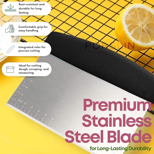 Porslin by Philips Multi-Purpose Dough Scraper & Cutter, Stainless Steel Bench Scraper for Baking, Pastry, Bread, Cake Icing, Dosa, Vegetables - Ergonomic Handle, Durable, Dishwasher Safe - Image 3
