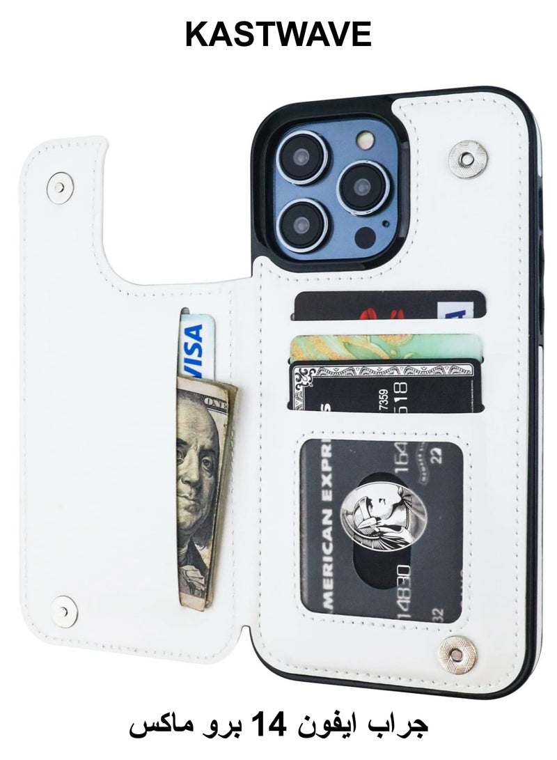 KASTWAVE Wallet Case for iPhone 14 Pro Max Case with Card Holder, Fine Hole Camera Protect, Drop Protection, Wallet Phone Case Flip Leather Cover Men Women - Image 1