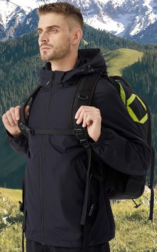 EIGIOO Men's Lightweight Hooded Jacket Waterproof Windbreaker Raincoat Shell Jacket for Outdoor Hiking Traval Black L - Image 3