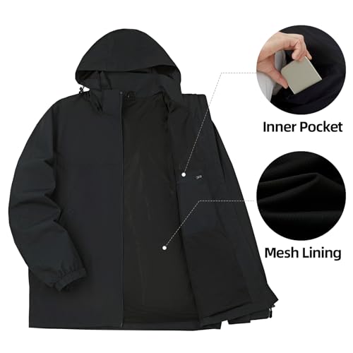 EIGIOO Men's Lightweight Hooded Jacket Waterproof Windbreaker Raincoat Shell Jacket for Outdoor Hiking Traval Black L - Image 5