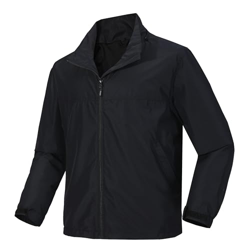 EIGIOO Men's Lightweight Hooded Jacket Waterproof Windbreaker Raincoat Shell Jacket for Outdoor Hiking Traval Black L - Image 4