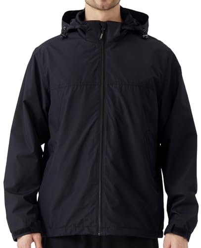 EIGIOO Men's Lightweight Hooded Jacket Waterproof Windbreaker Raincoat Shell Jacket for Outdoor Hiking Traval Black L - Image 1