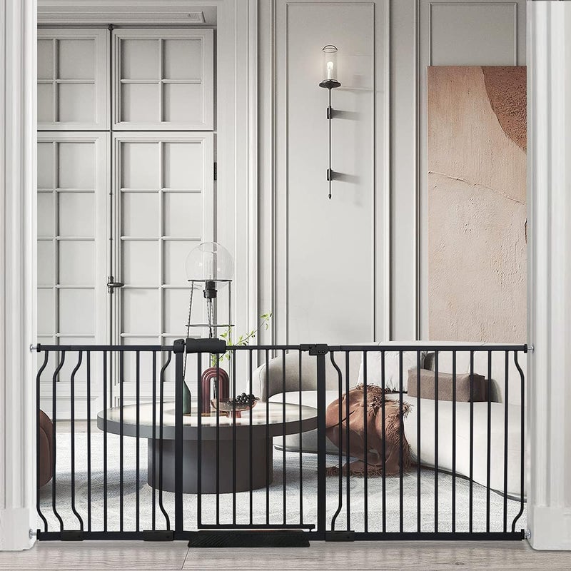 BELABB BELABB Extra Wide Baby Gate Tension Indoor Safety Gates Black Metal Large Pet Gate Pressure Mounted Walk Through Long Dog Gate for The House Doorways Stairs 763 Inch812 Inch194cm206cm Black 