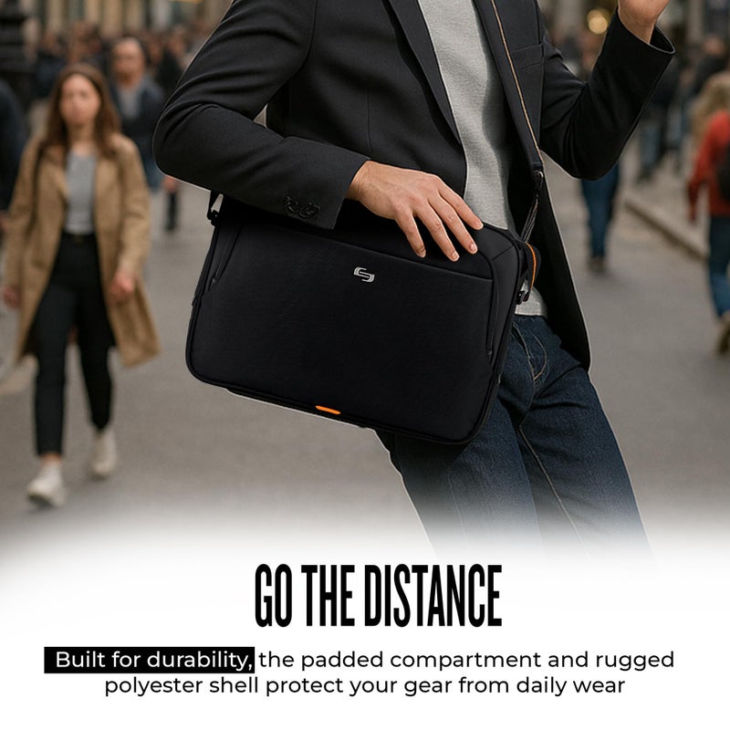 Solo New York Briefcase - Laptop Carrying Bag for Women & Men, Brief for Travel & Work, Internal Tablet Pocket, Adjustable Shoulder Strap, Fits 13.3" Computer - Ace Slim, Black & Orange - Image 5