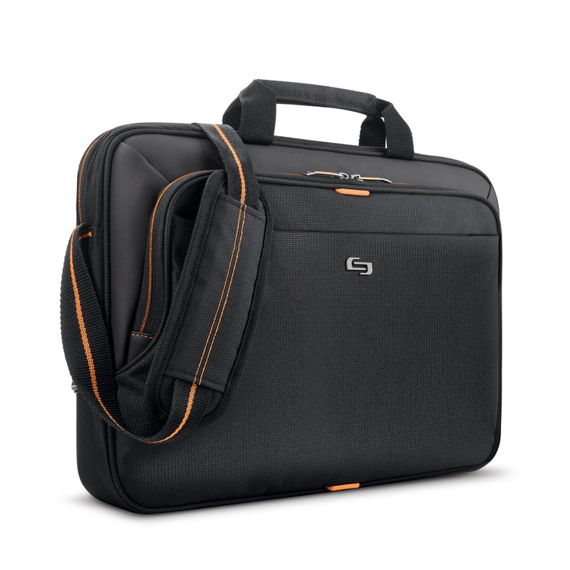Solo New York Briefcase - Laptop Carrying Bag for Women & Men, Brief for Travel & Work, Internal Tablet Pocket, Adjustable Shoulder Strap, Fits 13.3" Computer - Ace Slim, Black & Orange - Image 1