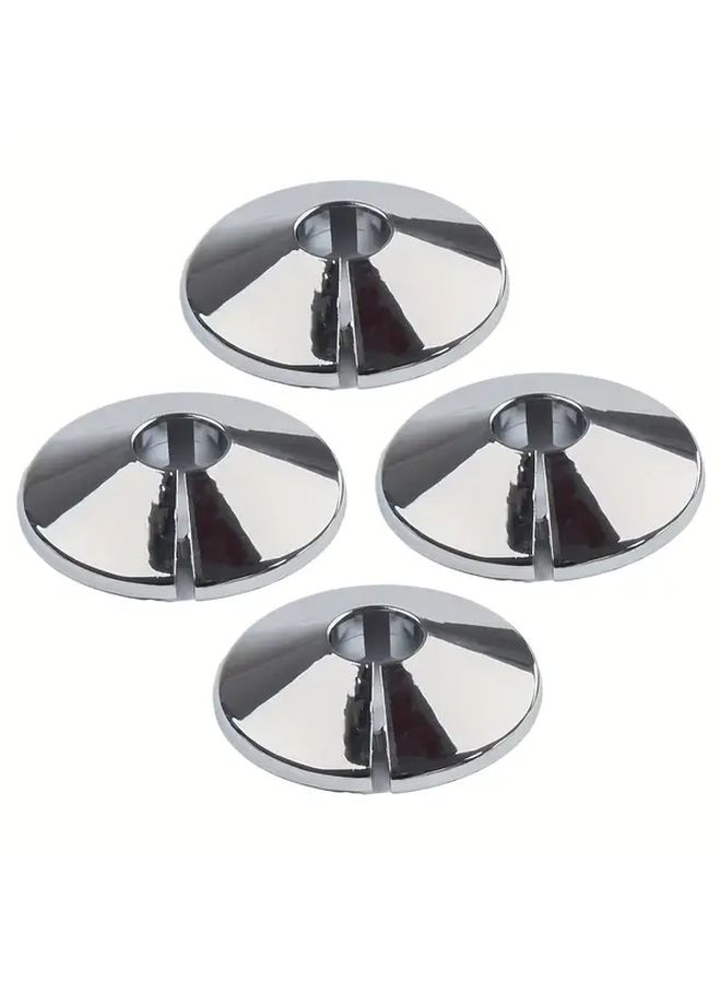 Stainless Steel Silver Triangle Valve Round Snap On Pipe Wall Hole Cover Up 4pcs - Image 1