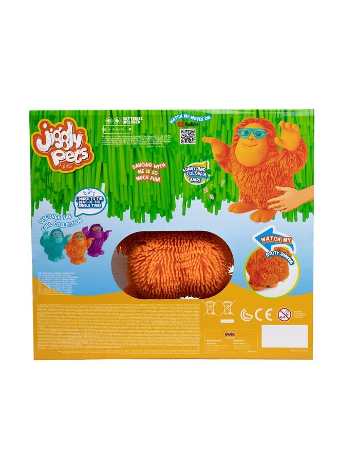 إيولو - لعبة إنسان الغاب المطاطي الراقص Tan-Tan من Jiggly Pets Kids، حركة الجسم بالكامل، هز المؤخرة، موسيقى الغابة، تأثيرات صوتية، شعر مطاطي رائع، برتقالي لامع، للأعمار من 4 سنوات فما فوق - Image 1