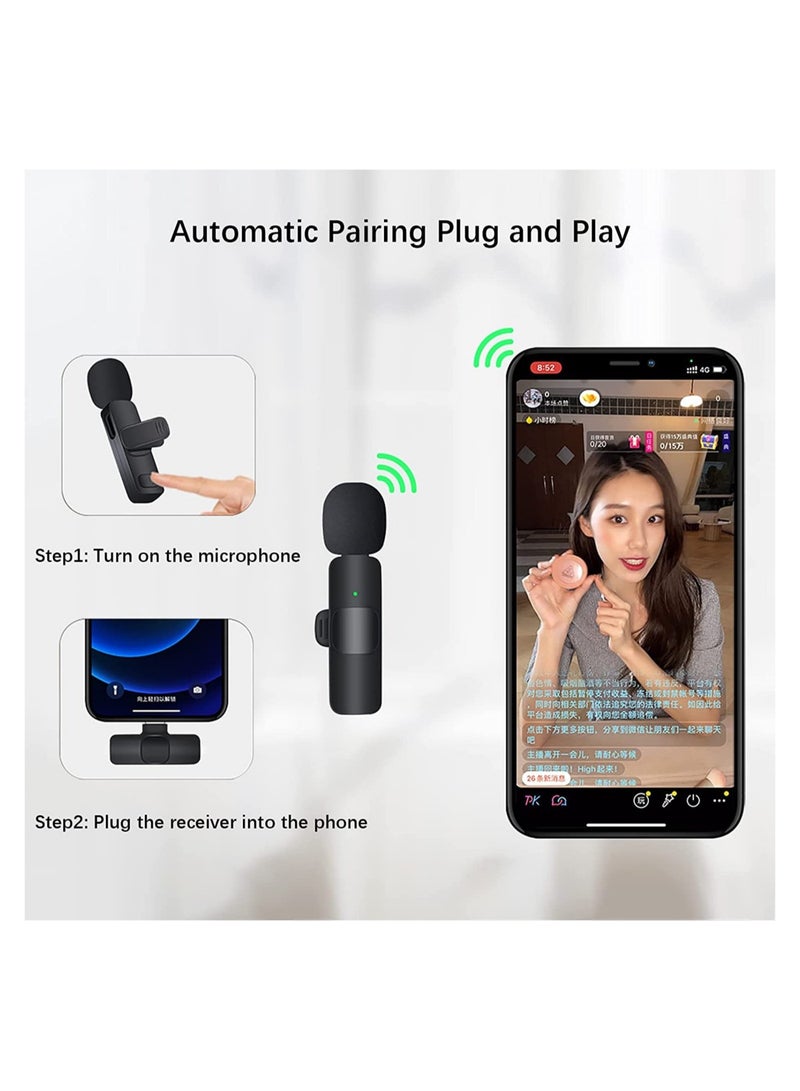 Wireless Lavalier Microphone for USB C Smartphone, Plug and Play Mini Mic for YouTube TikTok Live Streaming Gaming K Song Recording Auto Noise Reduction