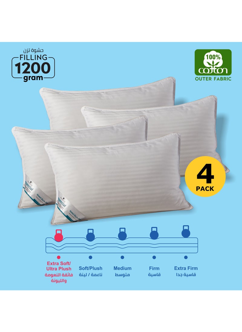 Donetella Cotton Pillow, Hotel Style, 1200 Gms, 4 Pieces, Size 50x75 cm,  Satin Stripes, Double Edge Stitched Premium Gel Fiber, Soft & Plush Bed Pillow  - Image 1