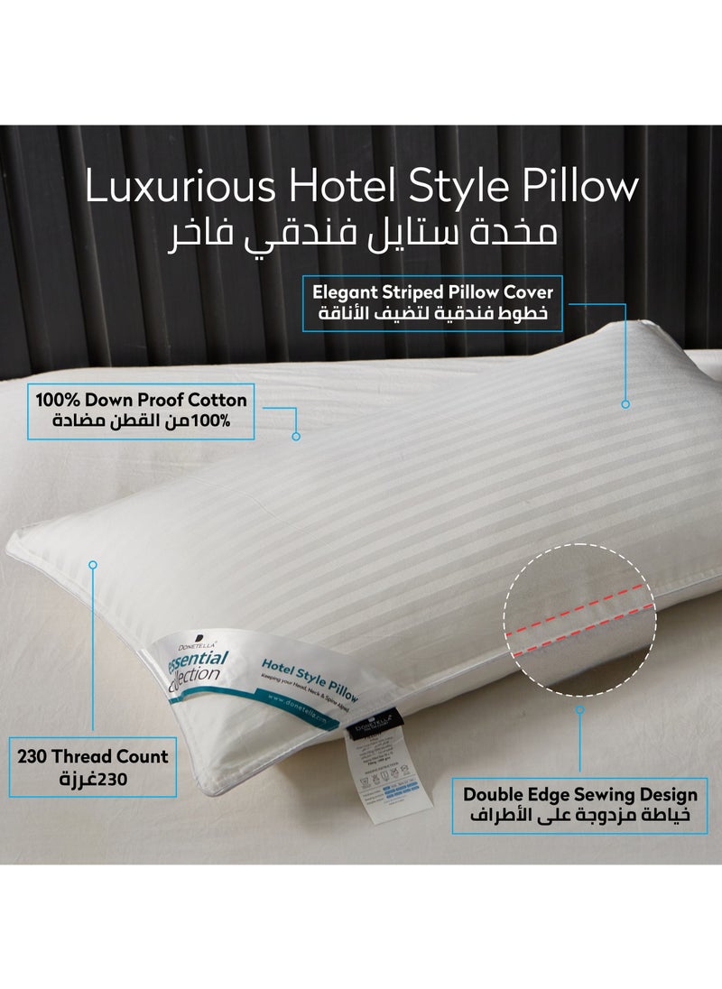 Donetella Cotton Pillow, Hotel Style, 1200 Gms, 4 Pieces, Size 50x75 cm,  Satin Stripes, Double Edge Stitched Premium Gel Fiber, Soft & Plush Bed Pillow  - Image 3