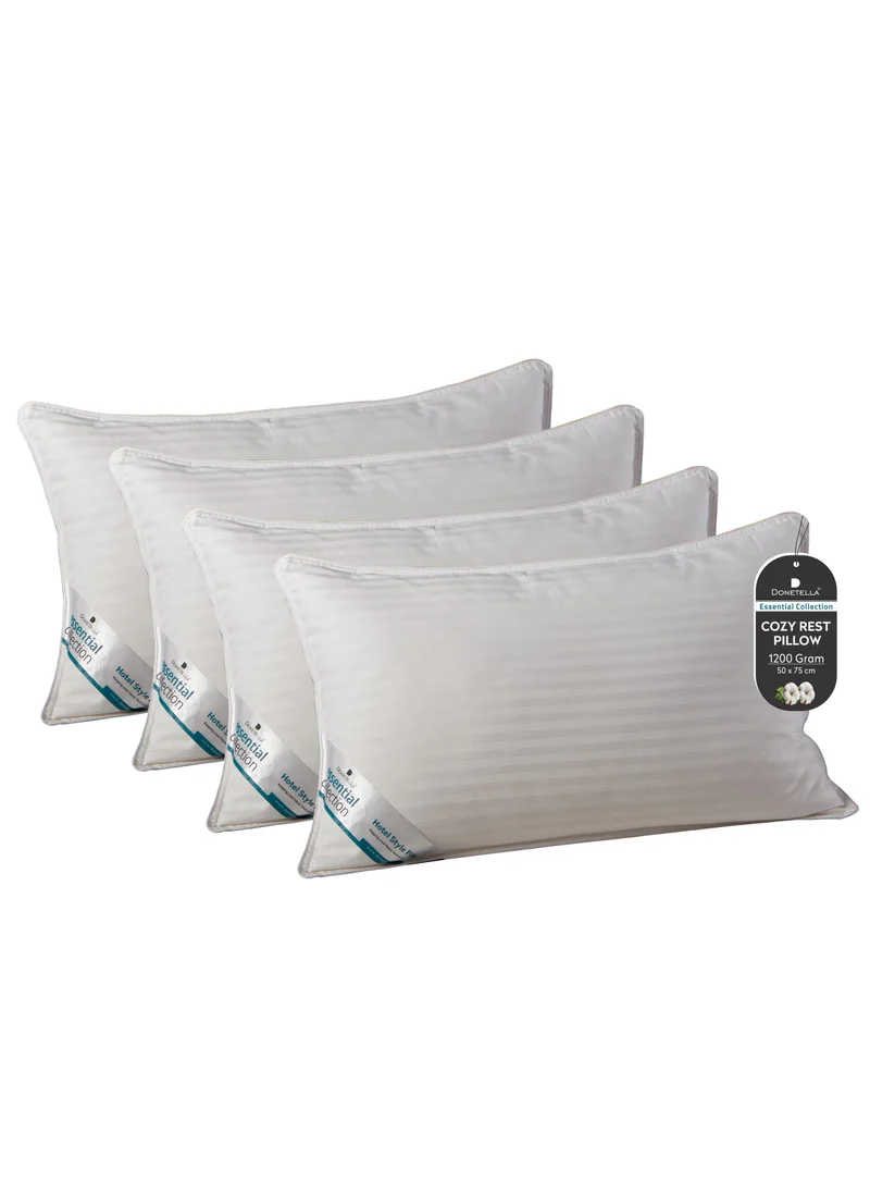 دوناتيلا Cotton Pillow, Hotel Style, 1200 Gms, 4 Pieces, Size 50x75 cm,  Satin Stripes, Double Edge Stitched Premium Gel Fiber, Soft & Plush Bed Pillow