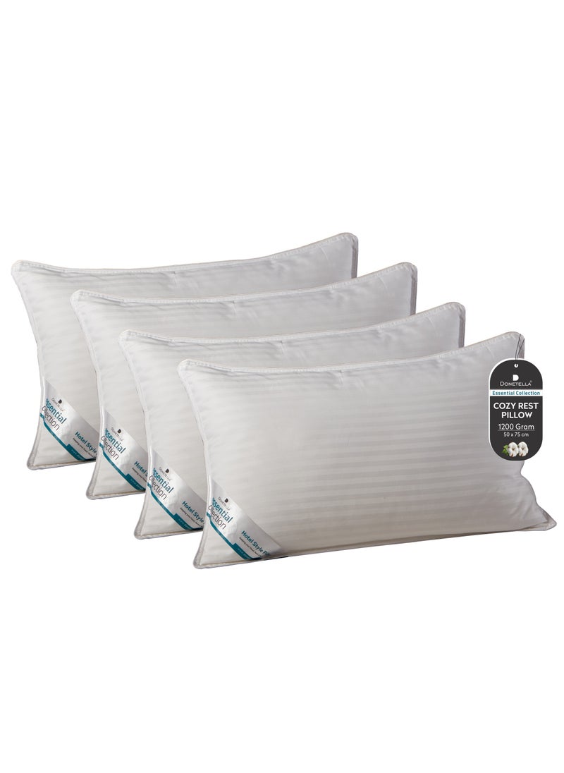 Donetella Cotton Pillow, Hotel Style, 1200 Gms, 4 Pieces, Size 50x75 cm,  Satin Stripes, Double Edge Stitched Premium Gel Fiber, Soft & Plush Bed Pillow  - Image 2