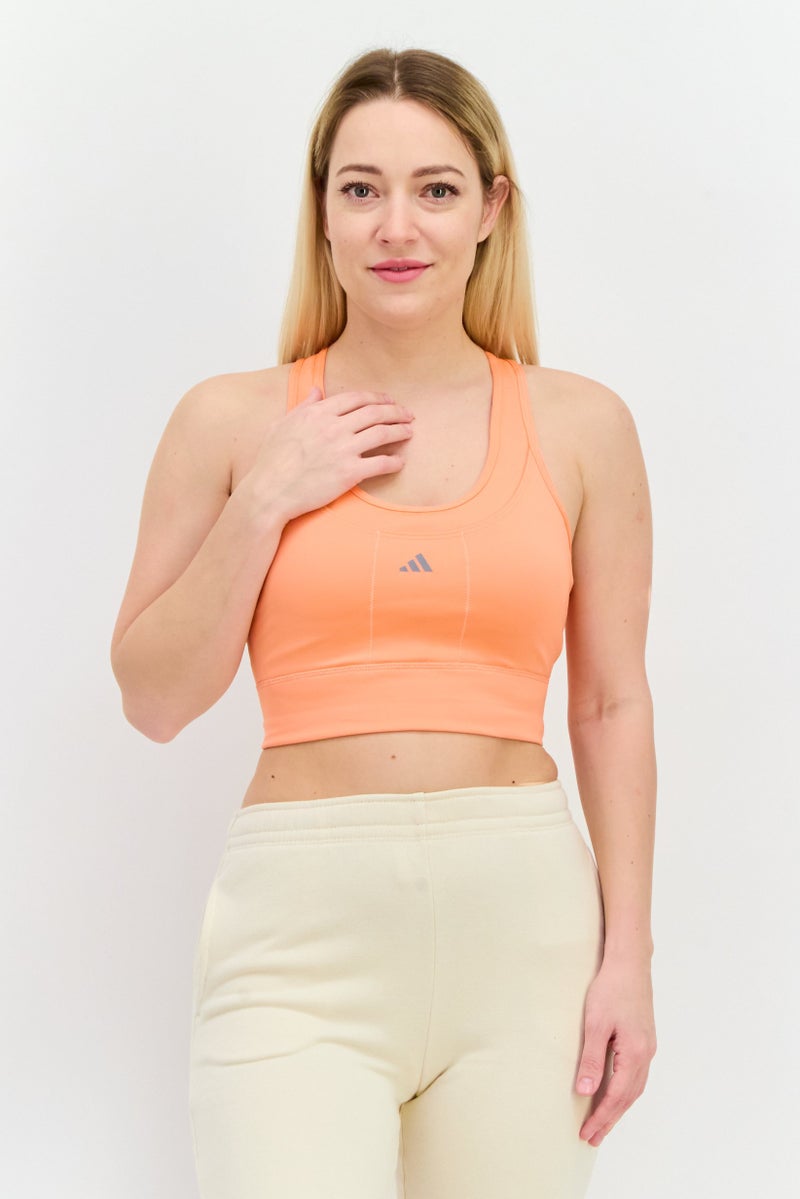 Adidas Women Brand Logo Padded Sports Bra, Coral - Image 1