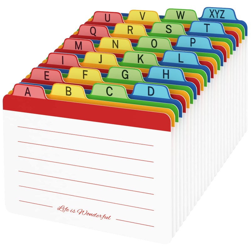 Neando 5 x 8 inches Index Card Dividers, Alphabetical Tabbed Index Cards Guides, Colored Note Cards, File and Recipe Guides with Alphabetical Tabs, Assorted Colors, 24 Counts, A-Z Guide - Image 1
