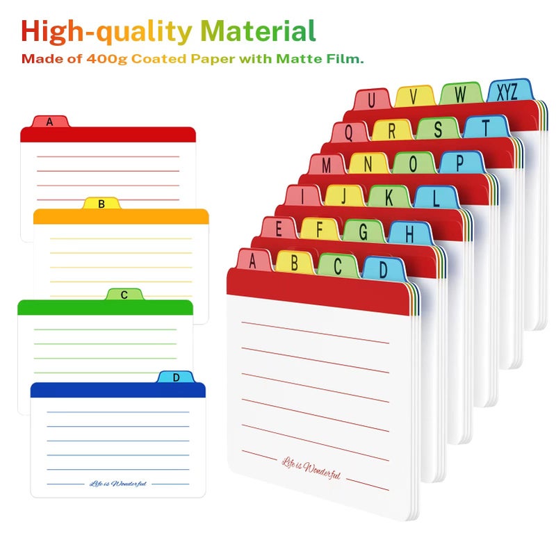 Neando 5 x 8 inches Index Card Dividers, Alphabetical Tabbed Index Cards Guides, Colored Note Cards, File and Recipe Guides with Alphabetical Tabs, Assorted Colors, 24 Counts, A-Z Guide - Image 2