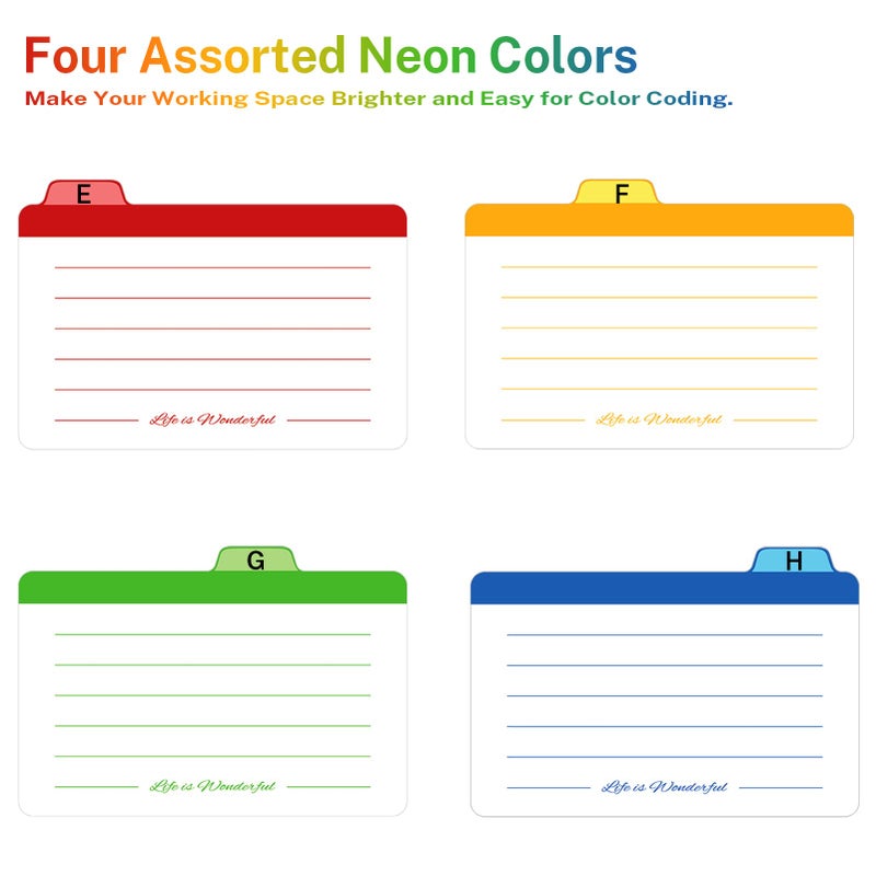 Neando 5 x 8 inches Index Card Dividers, Alphabetical Tabbed Index Cards Guides, Colored Note Cards, File and Recipe Guides with Alphabetical Tabs, Assorted Colors, 24 Counts, A-Z Guide - Image 4