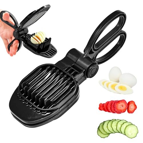 CEHNCEH Fruit Slicer, Strawberry, Banana, Kiwi Cutter, Egg Slicer for Hard Boiled Eggs, for Fruit Sausages, Cucumbers, Mushroom Cutter, Rapid & Safe Slicing Kitchen Gadgets (Black) - Image 1