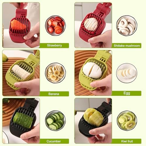 CEHNCEH Fruit Slicer, Strawberry, Banana, Kiwi Cutter, Egg Slicer for Hard Boiled Eggs, for Fruit Sausages, Cucumbers, Mushroom Cutter, Rapid & Safe Slicing Kitchen Gadgets (Black) - Image 5
