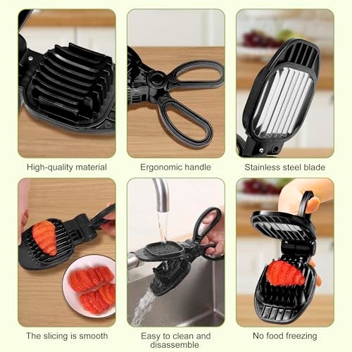 CEHNCEH Fruit Slicer, Strawberry, Banana, Kiwi Cutter, Egg Slicer for Hard Boiled Eggs, for Fruit Sausages, Cucumbers, Mushroom Cutter, Rapid & Safe Slicing Kitchen Gadgets (Black) - Image 4