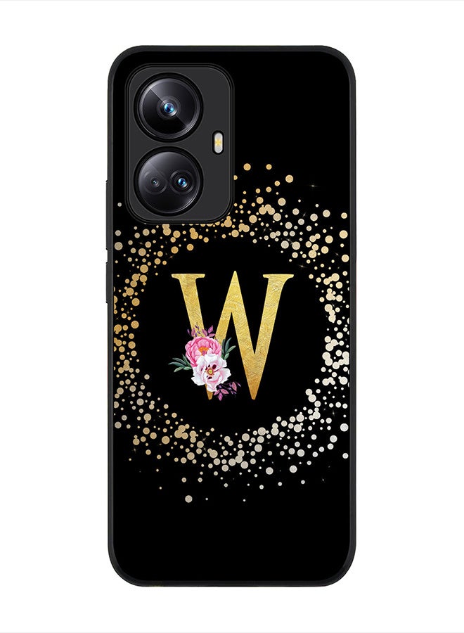 Stylizedd Cover for Realme 10 Pro Plus 5G Case , Rugged Black Slim fit Phone Cases - Custom Monogram Initial Letter Floral Pattern Alphabet -W (Black) - Image 1