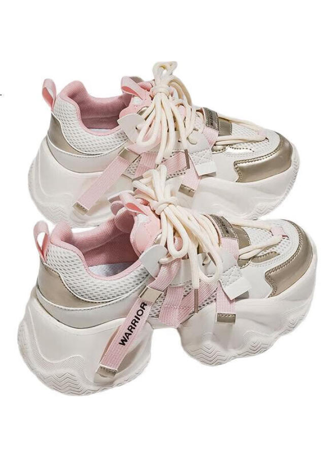 Pull Back Huili Women's Dad Shoes, New Spring Women's Sneakers, Beige Mesh Style, Size 36 - Image 2