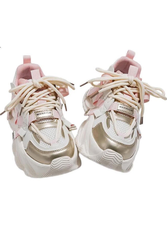Pull Back Huili Women's Dad Shoes, New Spring Women's Sneakers, Beige Mesh Style, Size 36 - Image 3
