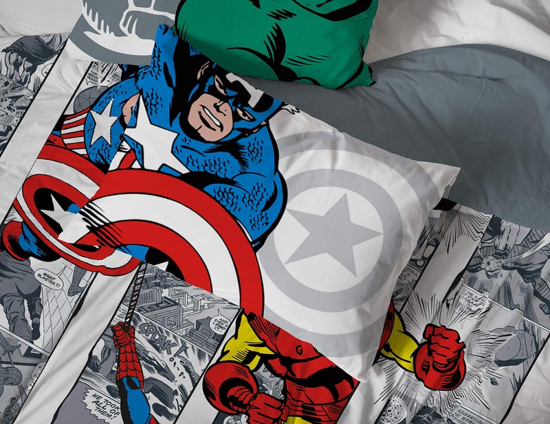 Jay Franco Marvel Avengers Comic Cool 7 Piece Queen Bed Set - Includes Comforter & Sheet Set - Bedding Features Captain America, Spiderman, Iron Man, Hulk, & Thor - Super Soft - Image 4