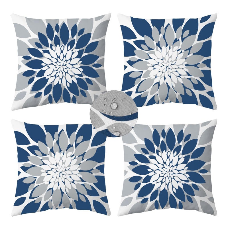 Qahing Pack of 4 Outdoor Waterproof Pillow Covers 18x18 Decorative Outdoor Throw Pillows Garden Square Cases for Patio Furniture Couch Tent Sunbrella Bench Blue Grey