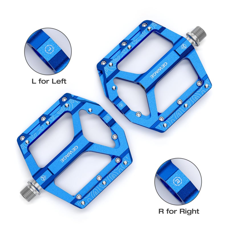 GEWAGE Road/Mountain Bike Pedals -Non-Slip Bicycle Flat Pedal Aluminum 9/16" - 3 Sealed Bearing Lightweight Platform Pedals for Road Mountain BMX MTB Bike (Blue) - Image 5