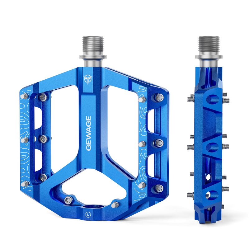 GEWAGE Road/Mountain Bike Pedals -Non-Slip Bicycle Flat Pedal Aluminum 9/16" - 3 Sealed Bearing Lightweight Platform Pedals for Road Mountain BMX MTB Bike (Blue) - Image 1