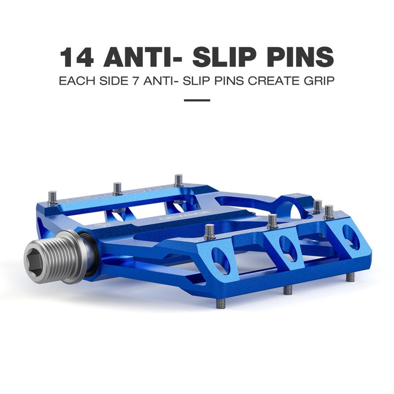 GEWAGE Road/Mountain Bike Pedals -Non-Slip Bicycle Flat Pedal Aluminum 9/16" - 3 Sealed Bearing Lightweight Platform Pedals for Road Mountain BMX MTB Bike (Blue) - Image 3