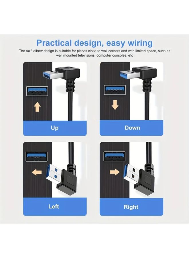 كابل تمديد USB 3.0 بزاوية هابطة 5 جيجابت في الثانية محول كوع 90 درجة أسود - Image 3