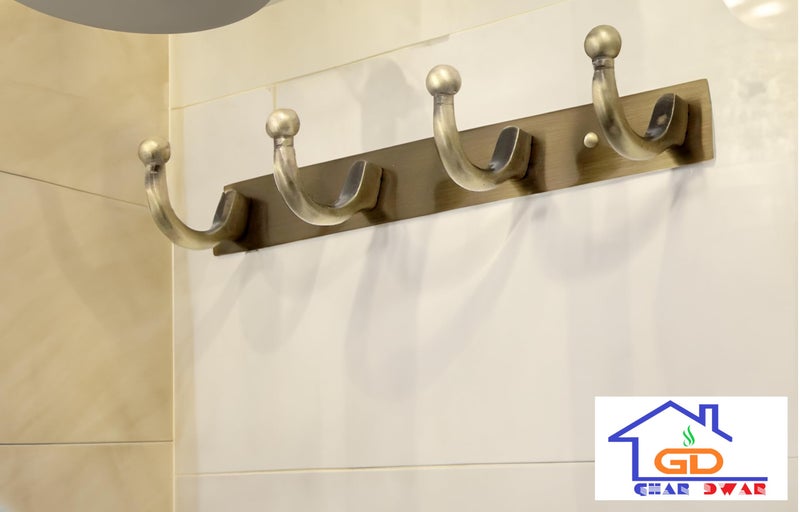 GHAR DWAR Heavy Duty Goli Stainless Steel Cloth Hanger Suitable for Bathroom Bedroom Kitchen Wall Hook Rail Hanging Scarf, Coat,Keys Tie Clothes Towel Door Robe Hanging (Pack Of 2, Brass Antiqu 4 Pin) - Image 2