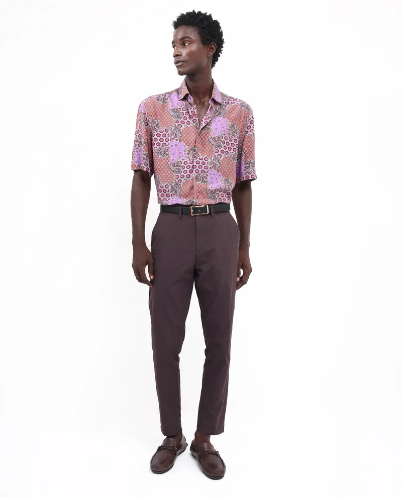 Rare Rabbit Rare Rabbit Men's Onslo SS Brown Viscose Fabric Short Sleeves Boxy Fit Abstract Botanical Print Shirt