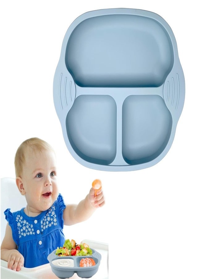 yomith Plates for Baby, Silicone Dishes for Toddlers Infant Kids, Divided Suction Plate Baby Dish, Non-Slip, Non-Toxic, BPA Free (Blue) - Image 1