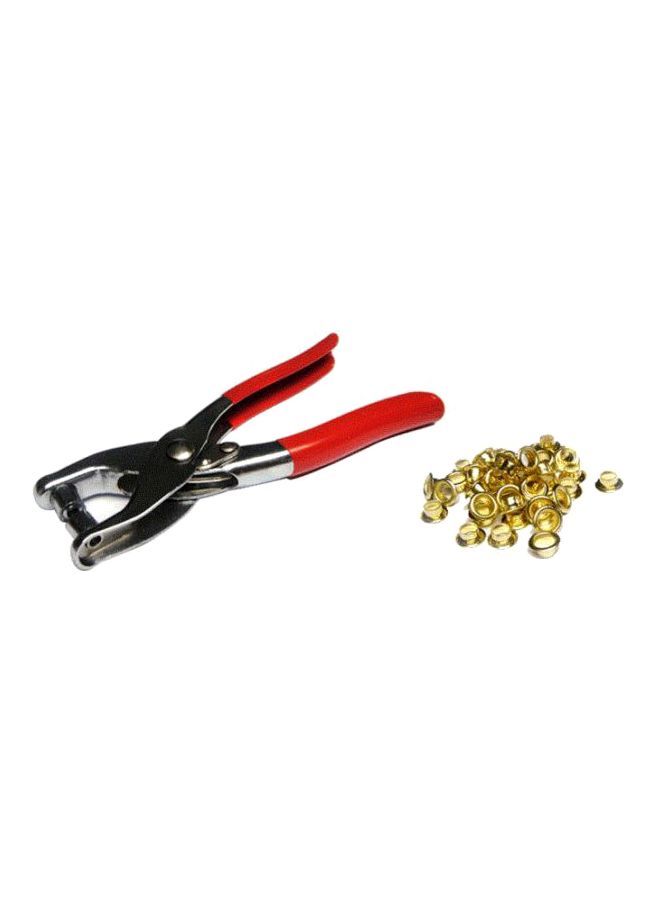 NIBEMINENT Leather Hole Punch Plier With 100 Brass Rings Red/Silver/Gold