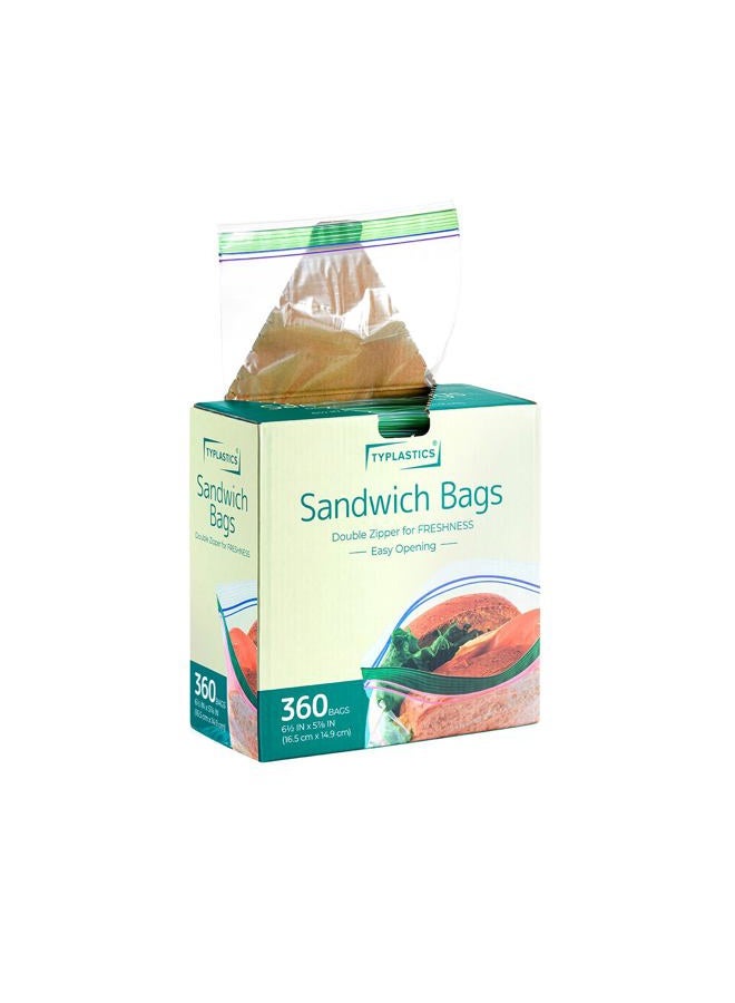 TYPLASTICS Sandwich and Snack Bags, Storage Bags for Food On the Go, Double Zipper for Freshness, Easy Open Design, Reclosable, 360 Count - Image 1